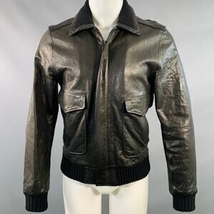 DANIELE ALESSANDRINI Size 40 Black Leather Contrast Trim Jacket